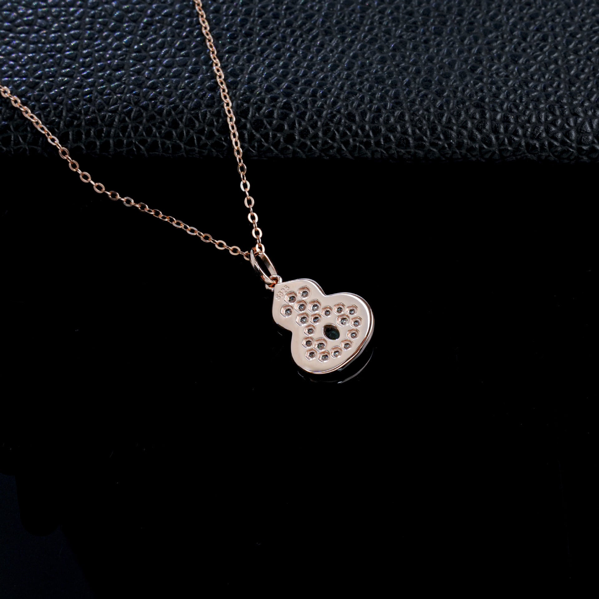 S925 Silver Rose Gold Lab Emerald Gourd Necklace, Style Full Diamond - Photo 4