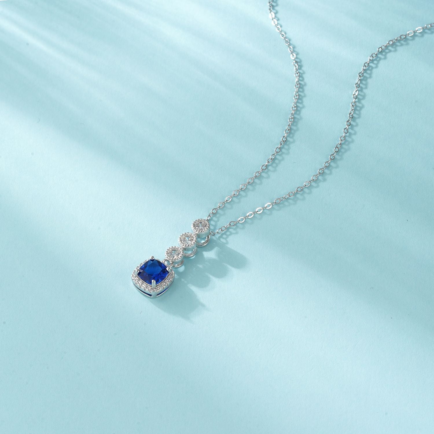 S925 Sterling Silver Royal Blue Lab Sapphire Three-Layer Round Pave Necklace, Premium for Women - Photo 4