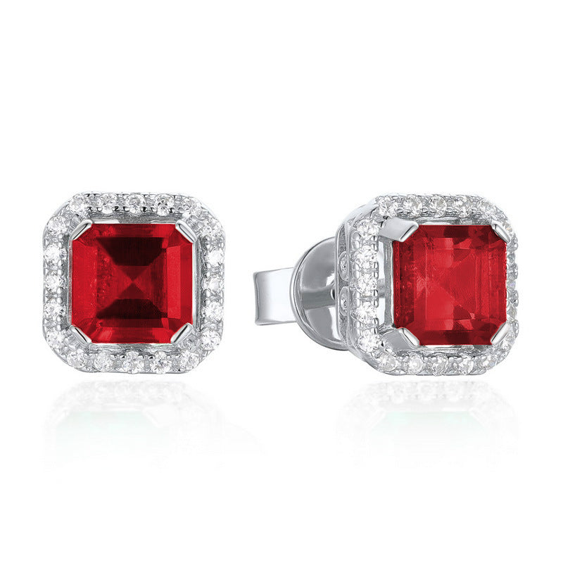 Lab Ruby S925 Silver Stud Earrings Sparkling Elegant Premium - Photo 5