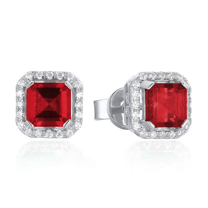 Lab Ruby S925 Silver Stud Earrings Sparkling Elegant Premium - Photo 5