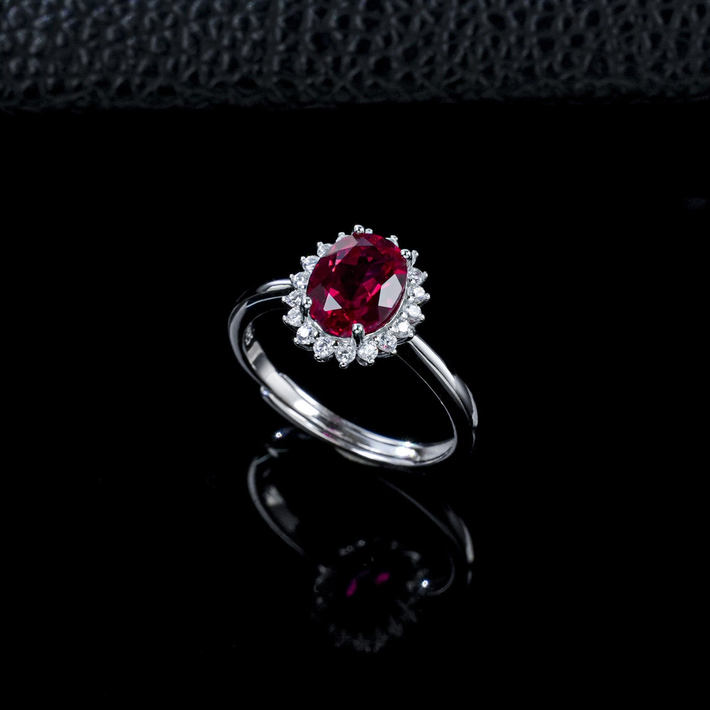 S925 Silver Lab Ruby Ring Sunflower Diamond Halo, Gift - Photo 6