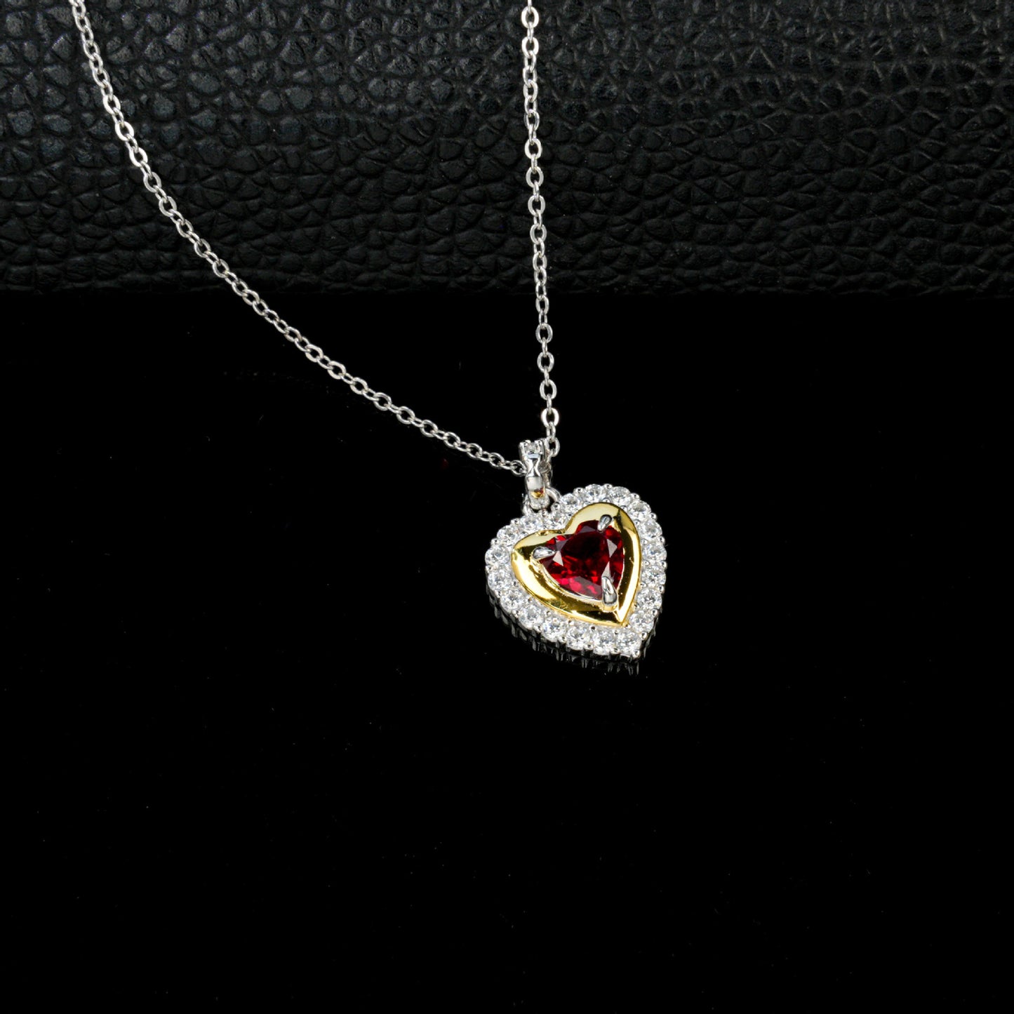 925 Sterling Silver Lab Ruby Heart Necklace, Premium Designer Versatile for Women - Photo 4