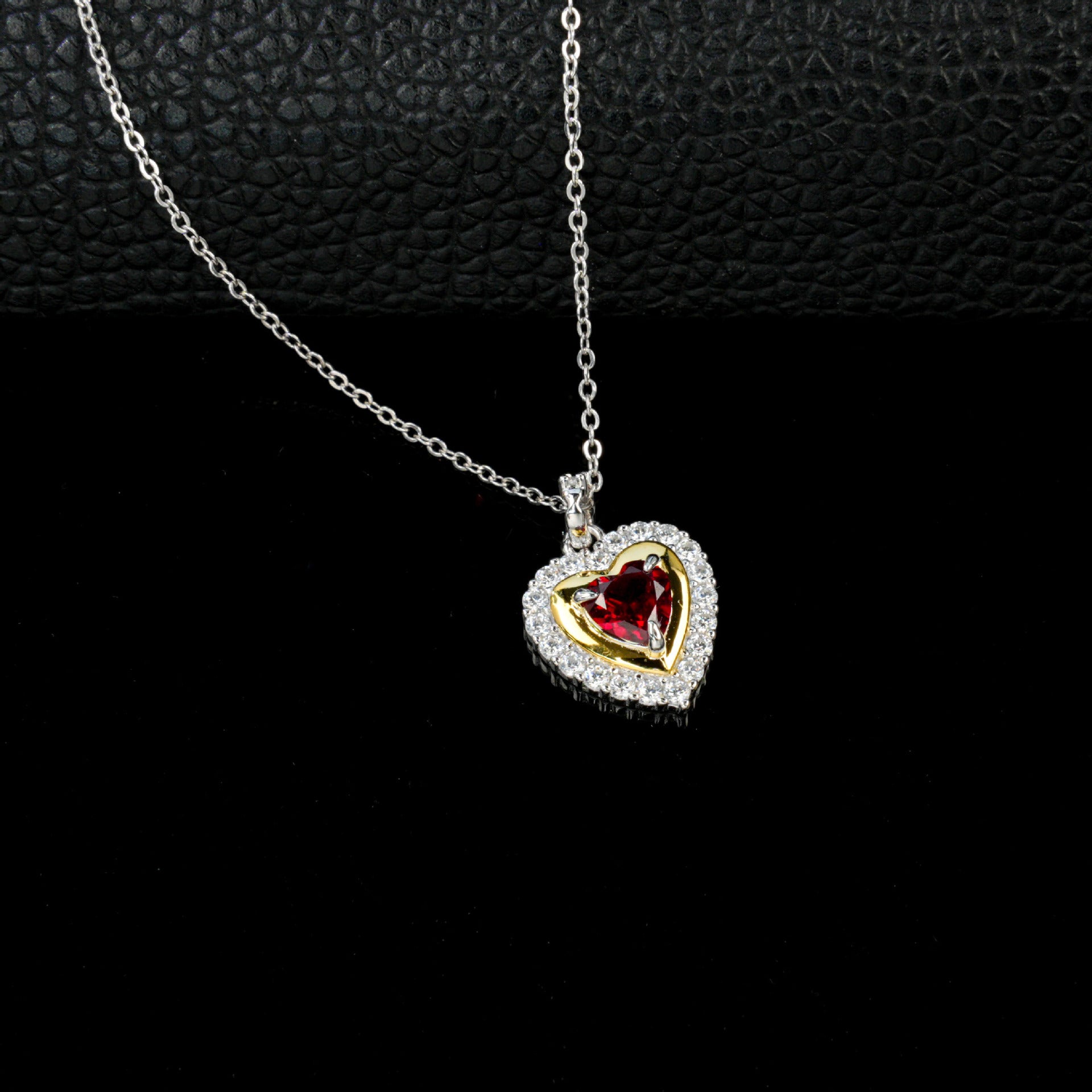 925 Sterling Silver Lab Ruby Heart Necklace, Premium Designer Versatile for Women - Photo 4