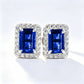 S925 Silver Emerald-Cut Sapphire Stud Earrings Square Halo, Simple Versatile - Photo 1