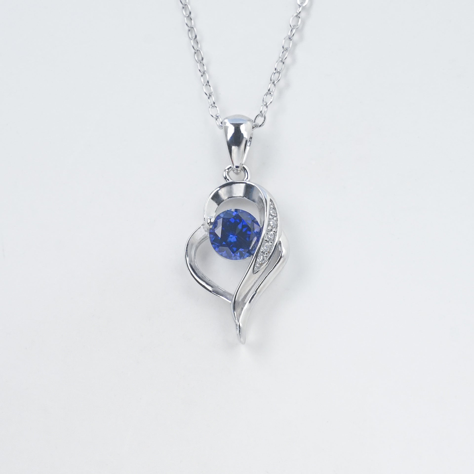 Heart Lab Sapphire Choker, Silver Pendant, Holiday - Photo 4