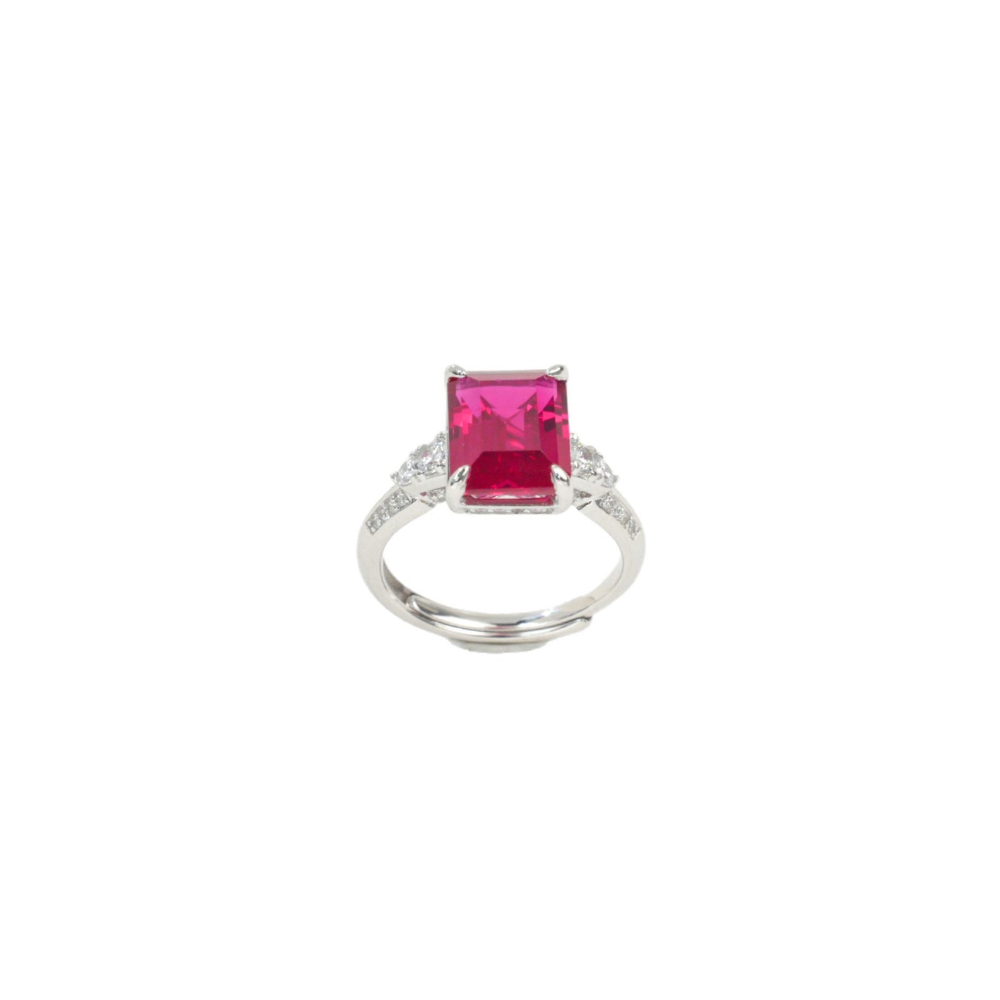 S925 Silver Lab Ruby Ring 4-Claw Double-Side Full Diamond, Anniversary Versatile Elegant - Photo 5