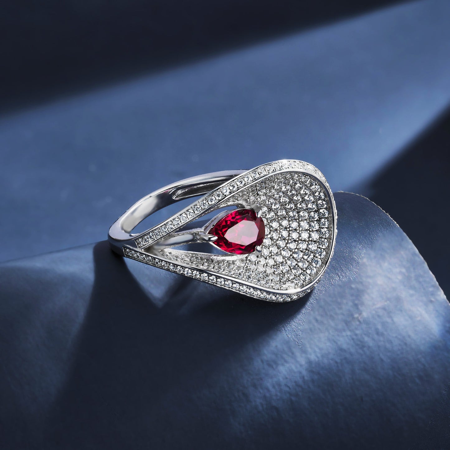 S925 Silver Ruby Teardrop Adjustable Ring, Vintage Versatile Gift - Photo 3