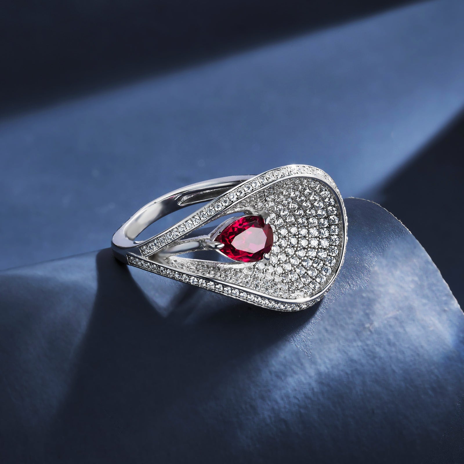 S925 Silver Ruby Teardrop Adjustable Ring, Vintage Versatile Gift - Photo 3