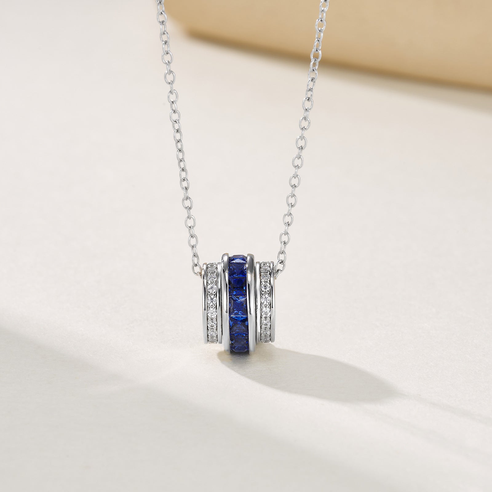 S925 Silver Lab Sapphire Cylinder Tube Pendant Necklace, Gemstone Versatile - Photo 2