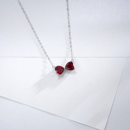 S925 Silver Double Heart Bow Lab Ruby Necklace, Pendant Birthday Gift - Photo 4