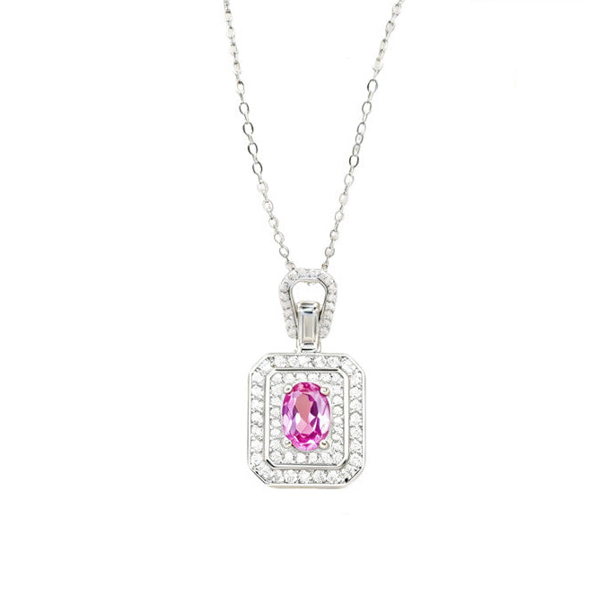 925 Sterling Silver Lab Paraiba Necklace, Vintage Rectangular for Women - Photo 1