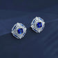 925 Sterling Silver Lab Sapphire Octagon Halo Earrings, Vintage Versatile - Photo 3