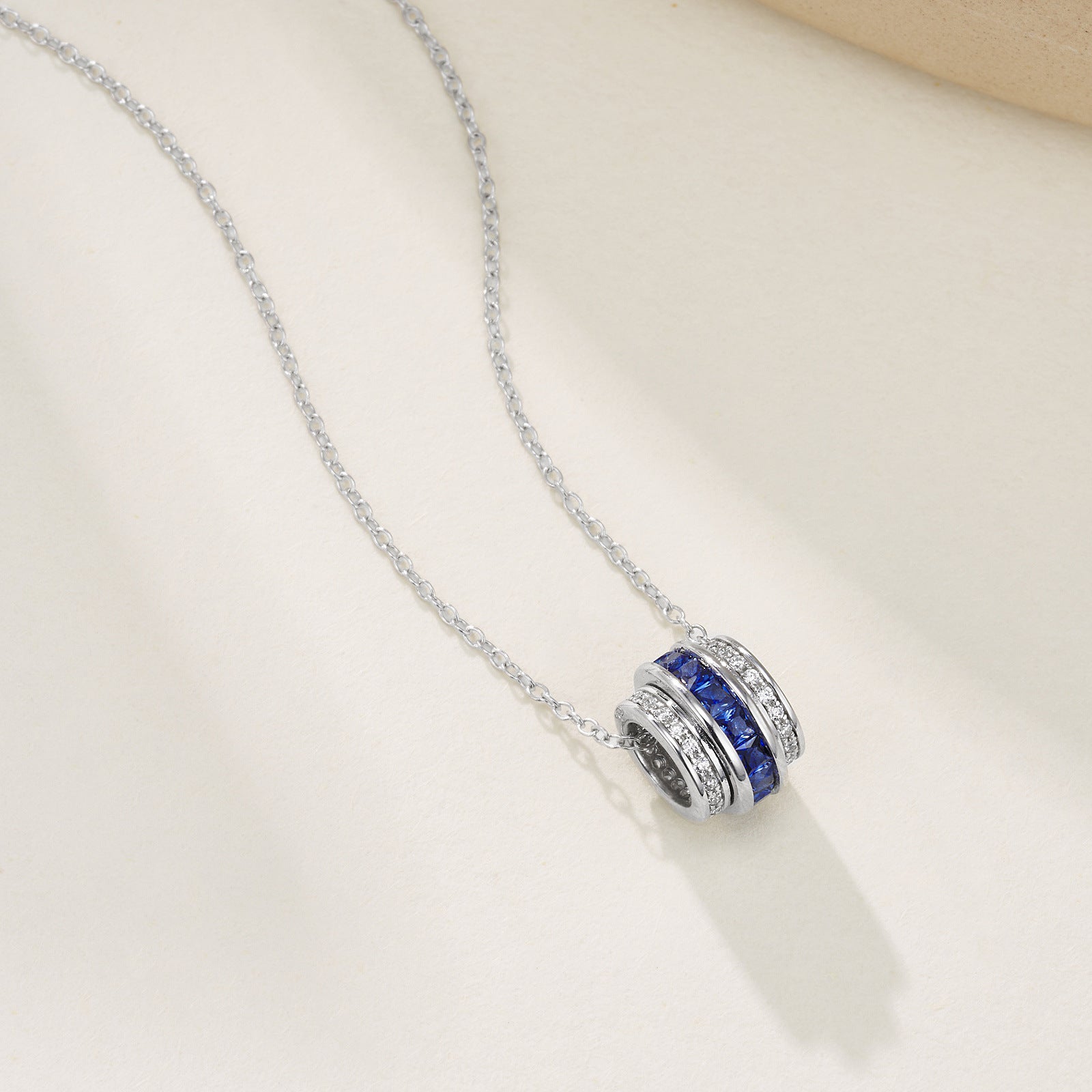 S925 Silver Lab Sapphire Cylinder Tube Pendant Necklace, Gemstone Versatile - Photo 4