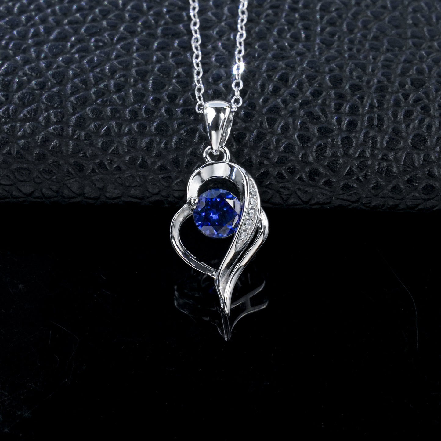 Heart Lab Sapphire Choker, Silver Pendant, Holiday - Photo 1