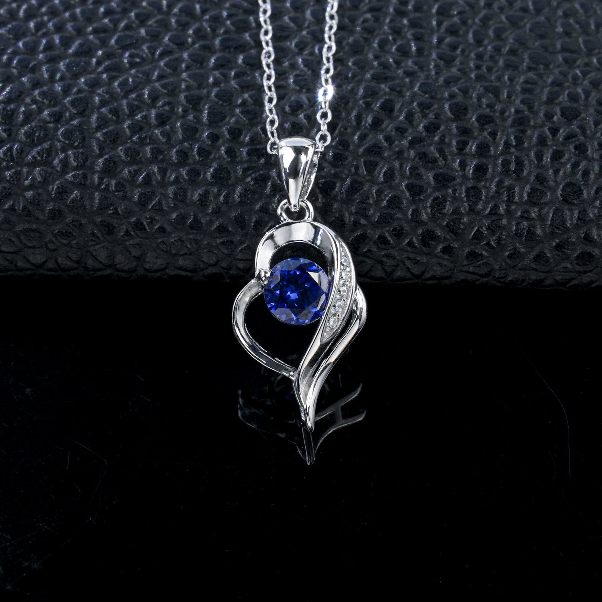 Heart Lab Sapphire Choker, Silver Pendant, Holiday - Photo 1