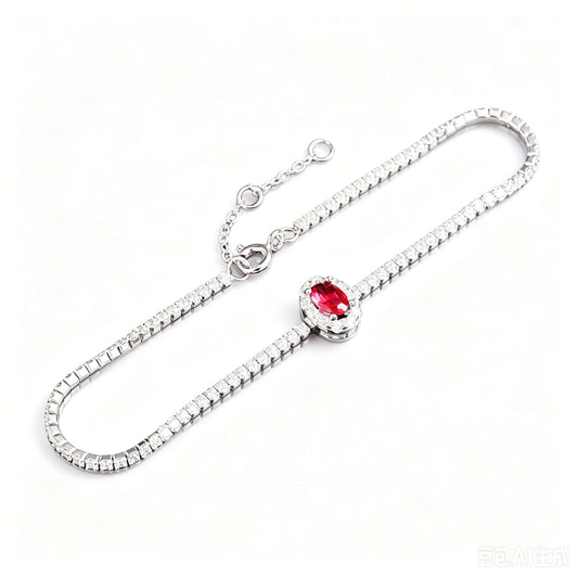 S925 Sterling Silver Lab Ruby Bracelet for Women, Premium Vintage - Photo 4