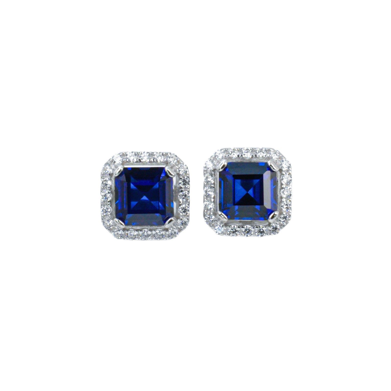 Sapphire Stud Earrings S925 Silver Full-Halo, Evening - Photo 5