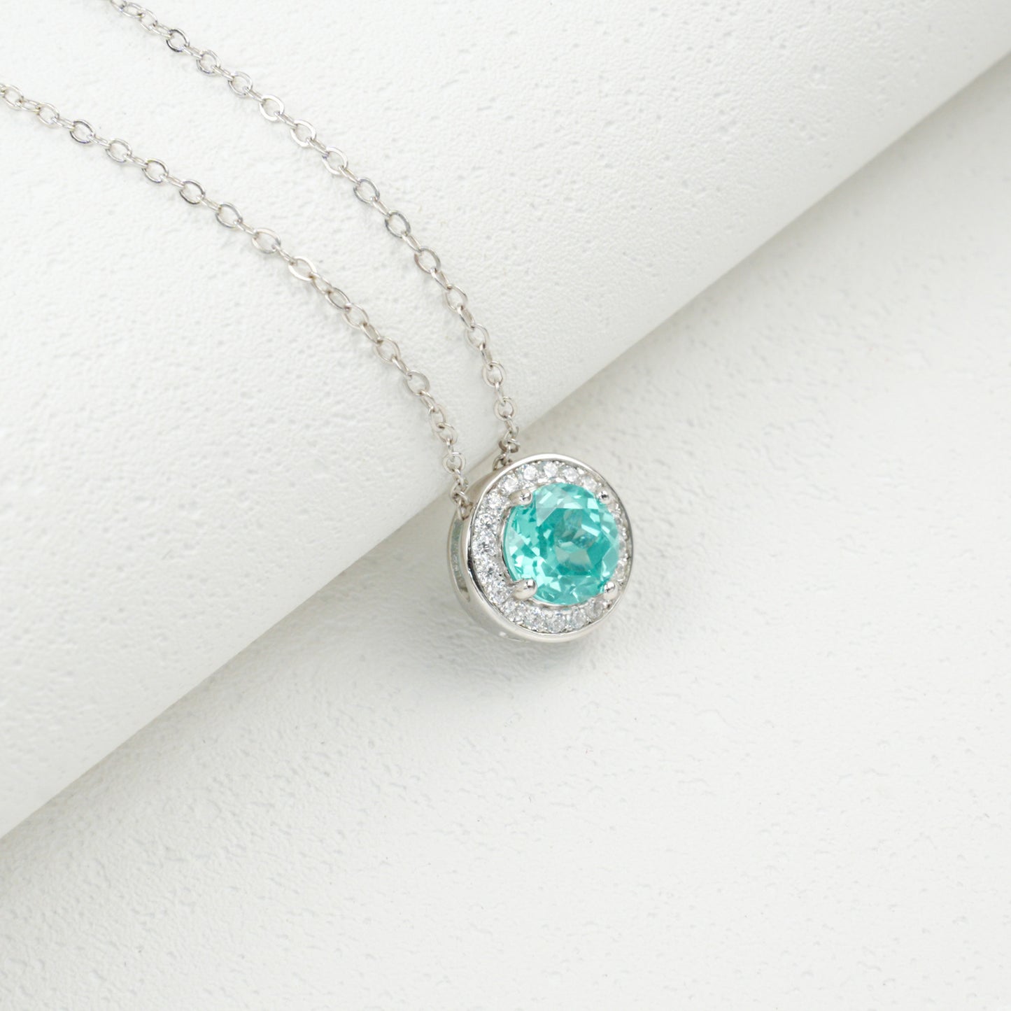 925 Sterling Silver Paraiba Green Garnet Round Pave Choker Necklace, Cool-Tone - Photo 4