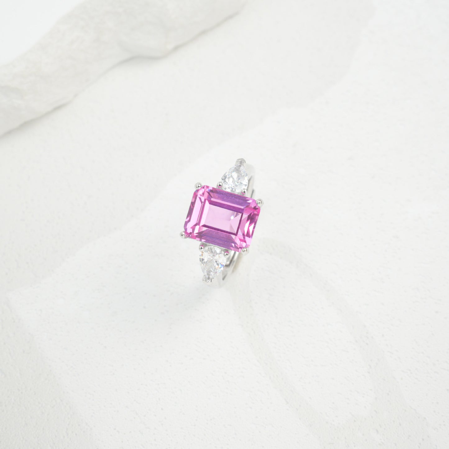 925 Sterling Silver Lab Padparadscha Designer Ring, Minimalist - Photo 3