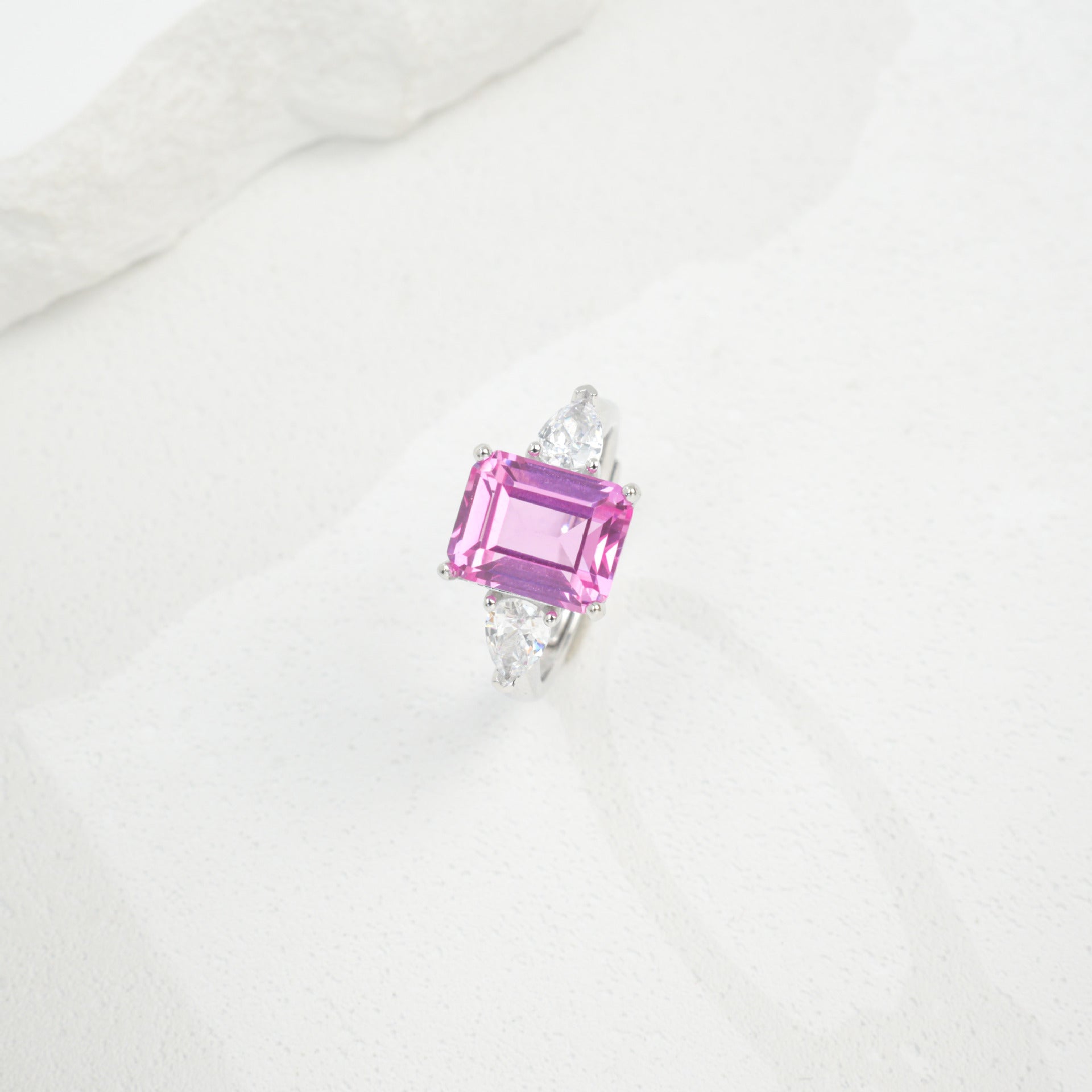 925 Sterling Silver Lab Padparadscha Designer Ring, Minimalist - Photo 3