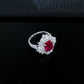 Lab Ruby Ring S925 Silver 4-Claw Diamond Flower Cluster Halo, Evening Wedding - Photo 4