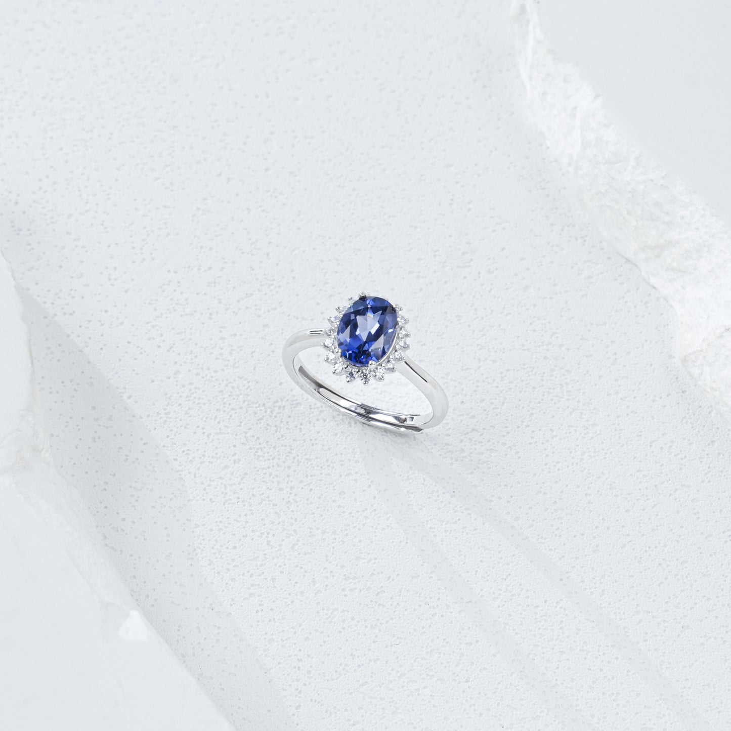 Sunflower Halo Lab Sapphire Open Ring S925 Silver, Jewellery Accessory - Photo 4