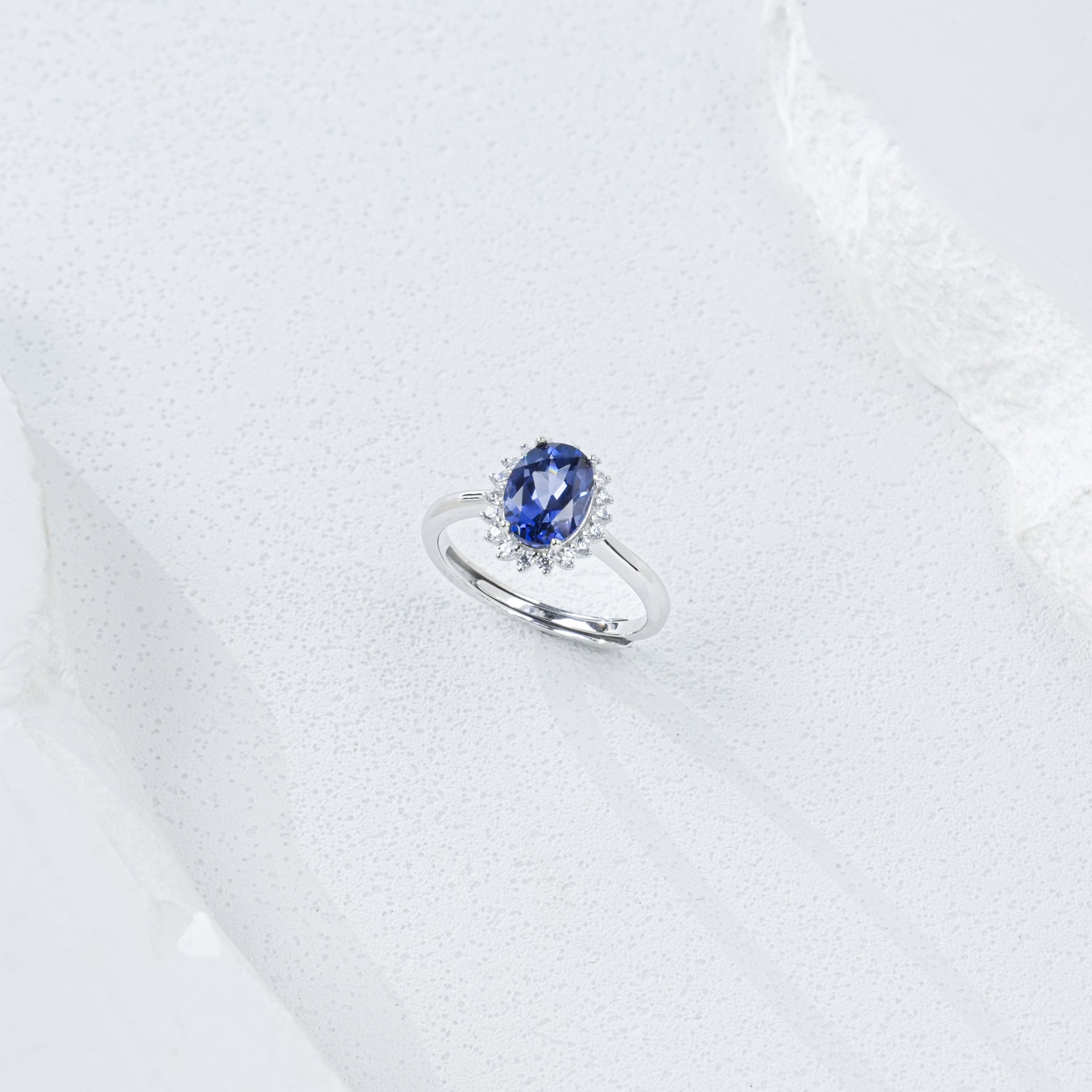 Sunflower Halo Lab Sapphire Open Ring S925 Silver, Jewellery Accessory - Photo 4