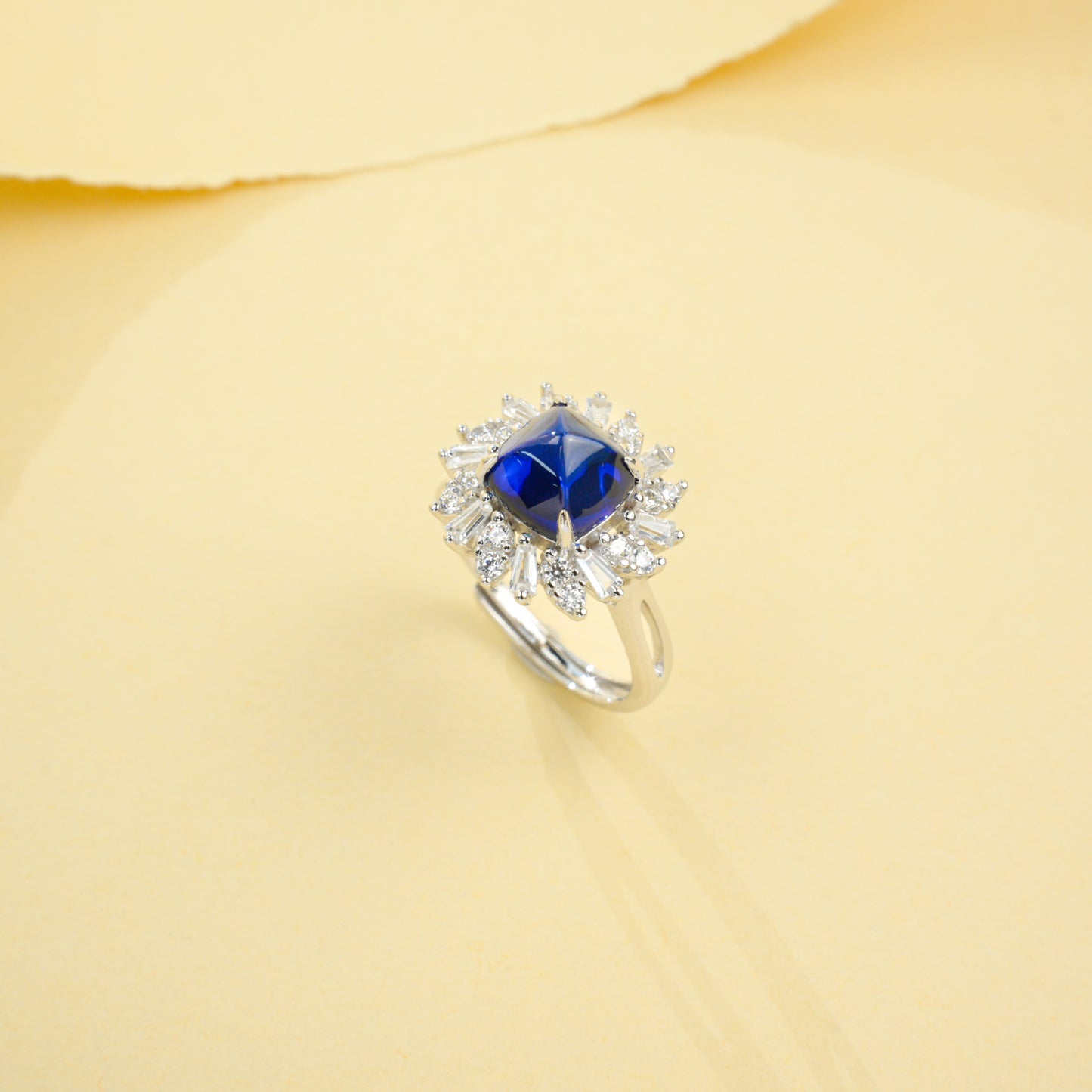 S925 Sterling Silver Sugarloaf-Cut Sapphire Ring, Adjustable Design - Photo 2
