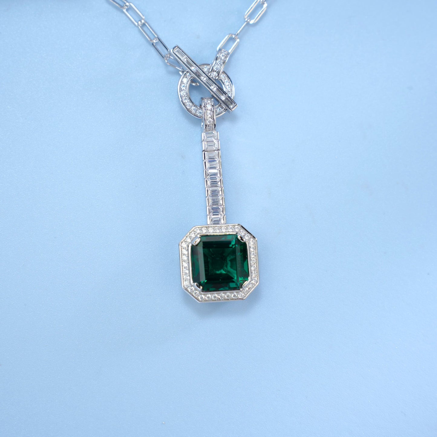 Lab Emerald Sterling Silver Necklace, Premium Jewellery - Photo 3