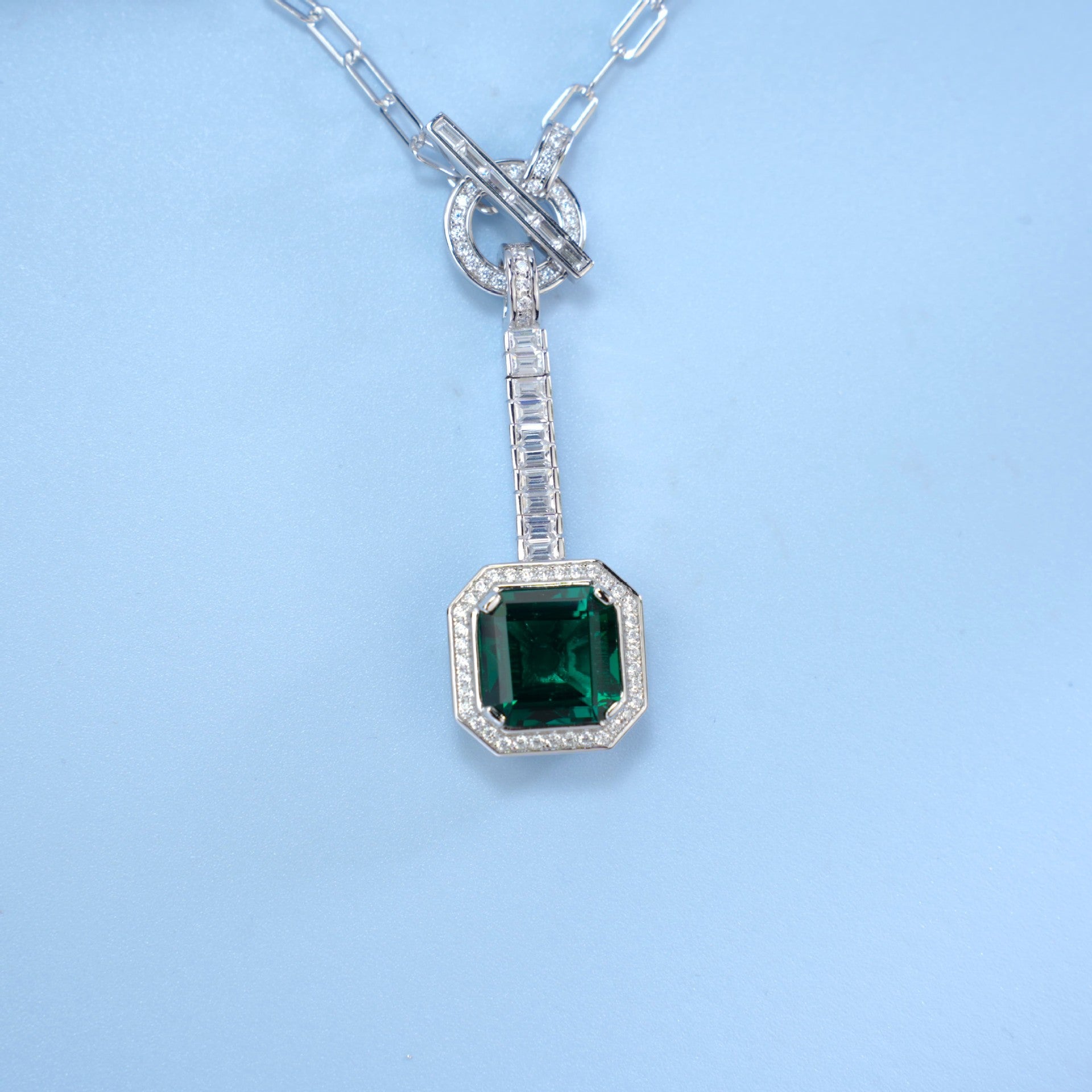 Lab Emerald Sterling Silver Necklace, Premium Jewellery - Photo 3