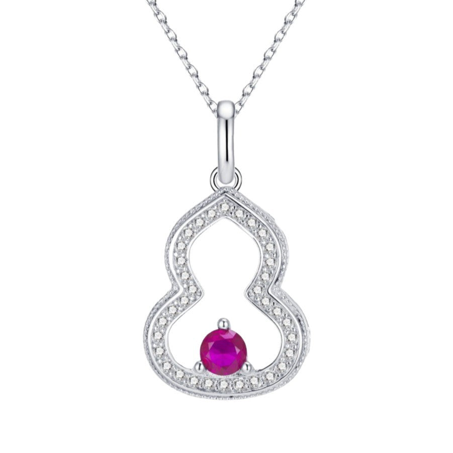 S925 Sterling Silver Lab Ruby Gourd Hollow Pendant Necklace, Chinese Style Versatile - Photo 5