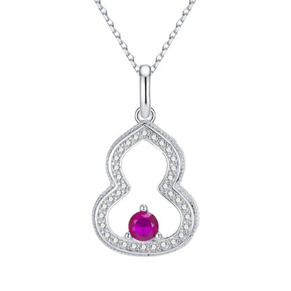 S925 Sterling Silver Lab Ruby Gourd Hollow Pendant Necklace, Chinese Style Versatile - Photo 5