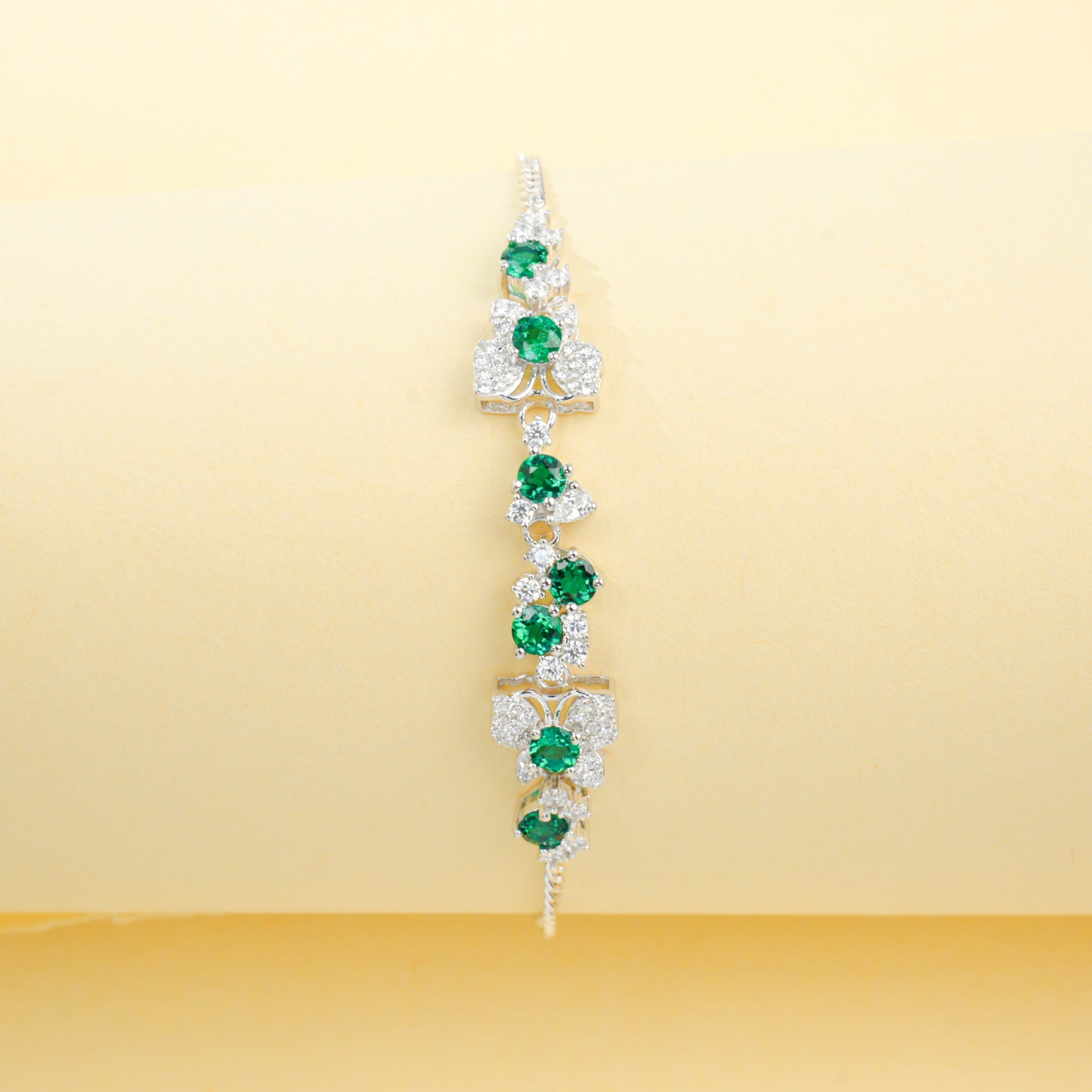 S925 Silver Floral Emerald Bracelet, Vintage Evening Wedding - Photo 3