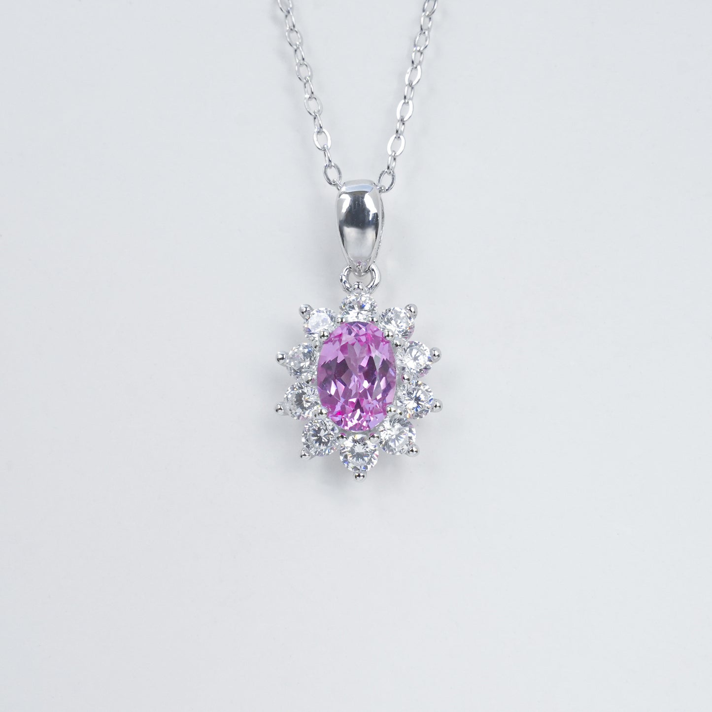 Lab Padparadscha Pink Sapphire Necklace 925 Silver, Sparkling Red Premium - Photo 6
