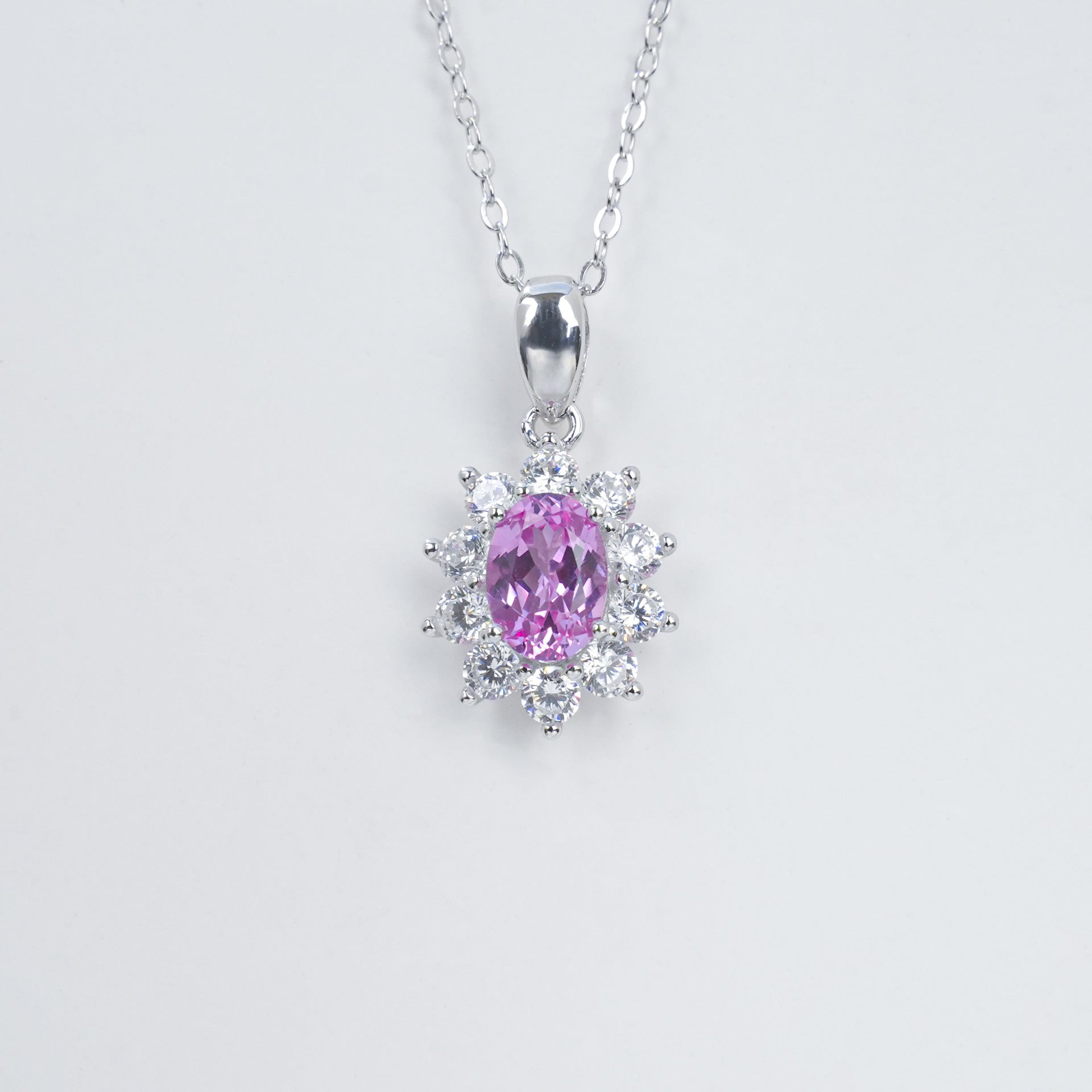 Lab Padparadscha Pink Sapphire Necklace 925 Silver, Sparkling Red Premium - Photo 6