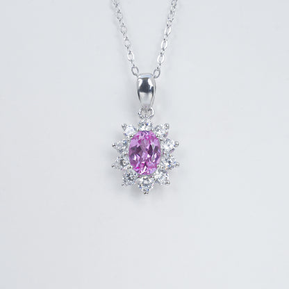 Lab Padparadscha Pink Sapphire Necklace 925 Silver, Sparkling Red Premium - Photo 6