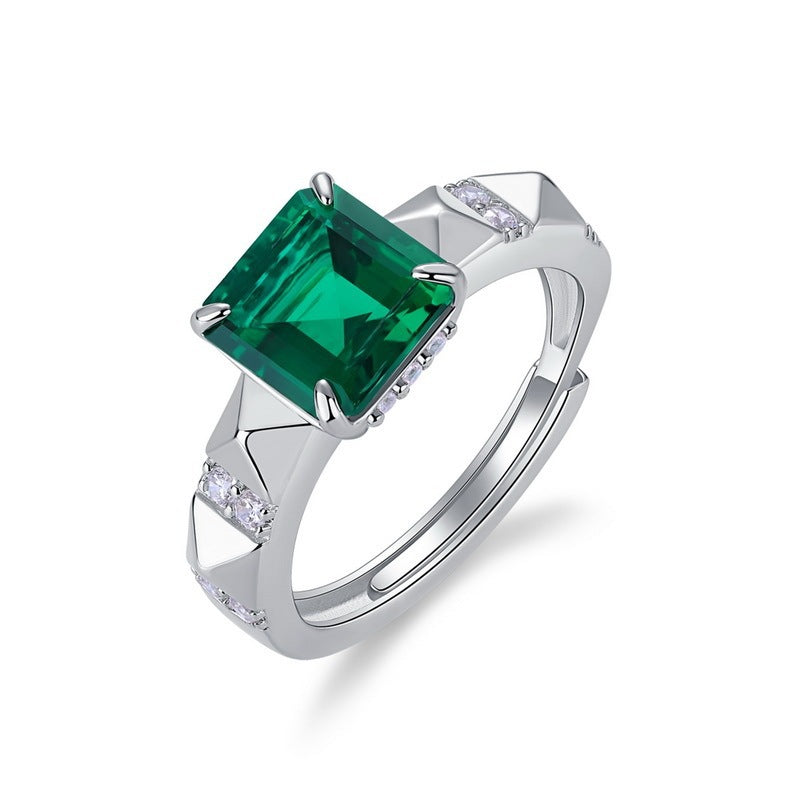Princess-Cut Lab Emerald Ring S925 Silver, Vintage Lab Gemstone - Photo 2