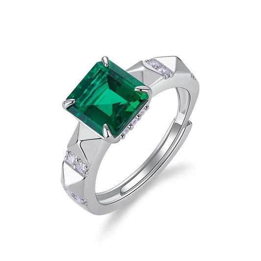 Princess-Cut Lab Emerald Ring S925 Silver, Vintage Lab Gemstone - Photo 2