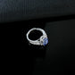 S925 Sterling Silver Cornflower Lab Sapphire Halo Adjustable Open Ring, Vintage Premium - Photo 4