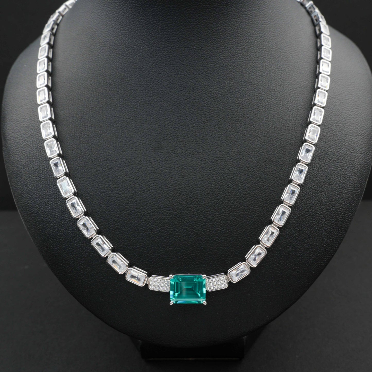 925 Sterling Silver Paraiba Colour Tsavorite Necklace, Lab Gemstone Anniversary - Photo 2