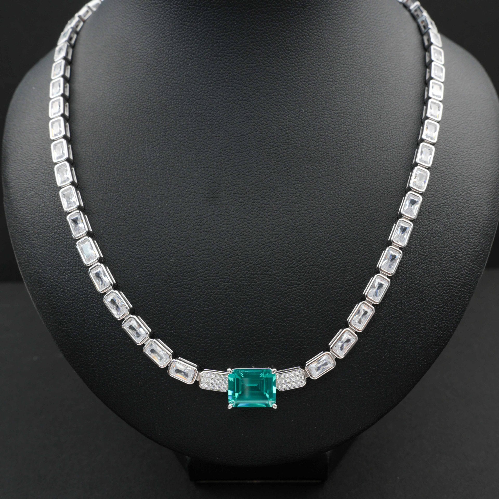 925 Sterling Silver Paraiba Colour Tsavorite Necklace, Lab Gemstone Anniversary - Photo 2