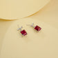 S925 Sterling Silver Lab Ruby Rectangular Earrings, Premium - Photo 4