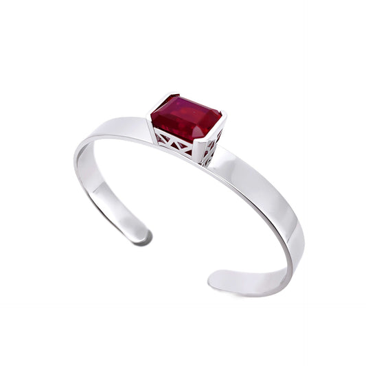 S925 Sterling Silver Lab Ruby Open Bangle for Women, Minimalist Gift - Photo 5