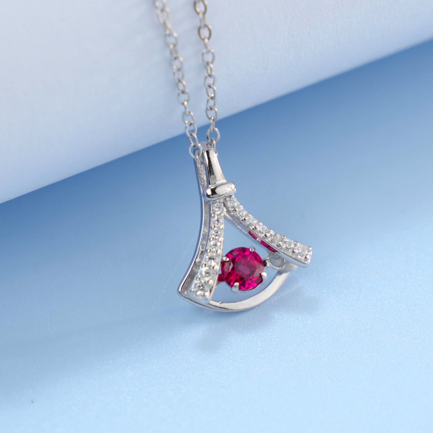 S925 Sterling Silver Gemstone Fan Pendant Necklace, Versatile Birthday Gift - Photo 4
