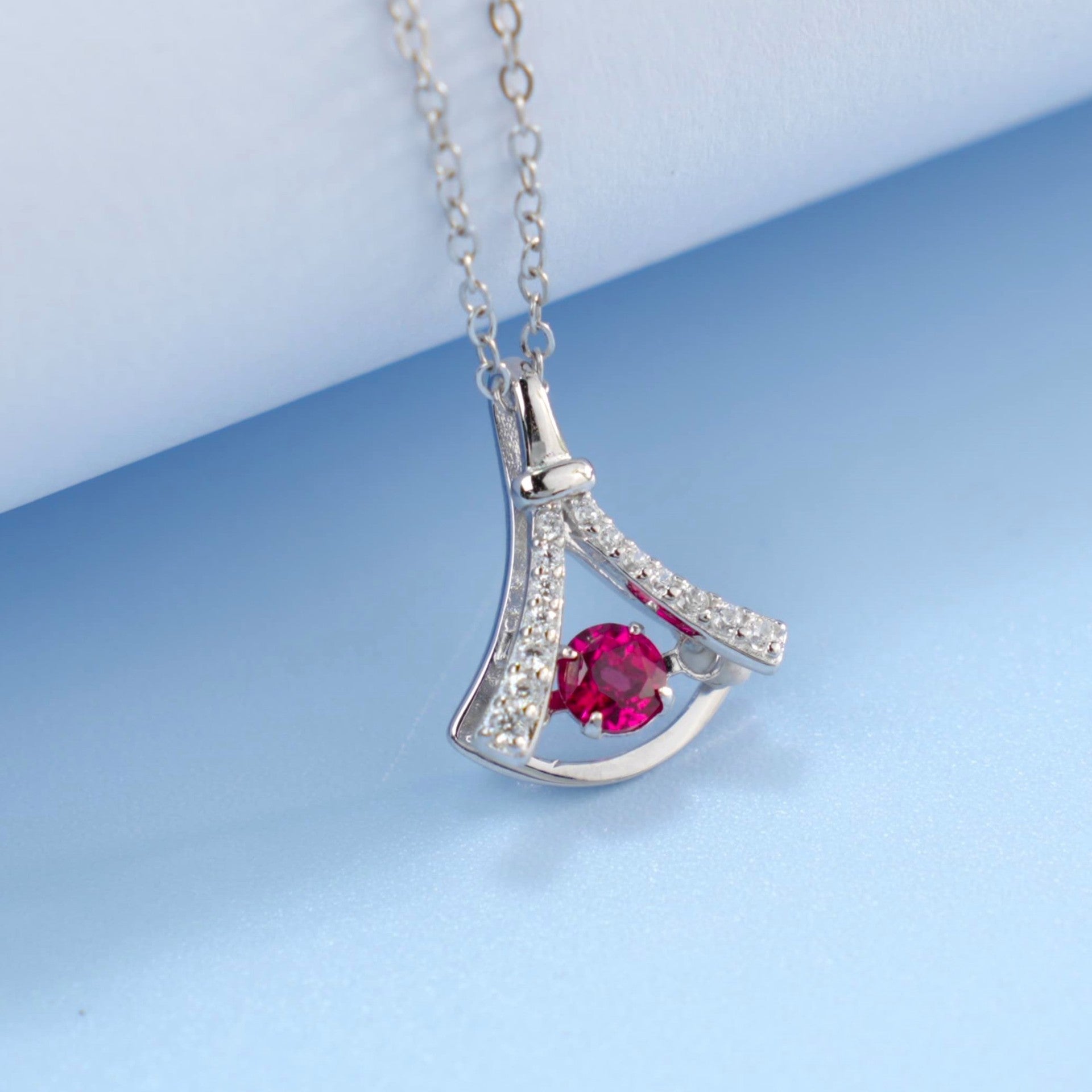 S925 Sterling Silver Gemstone Fan Pendant Necklace, Versatile Birthday Gift - Photo 4