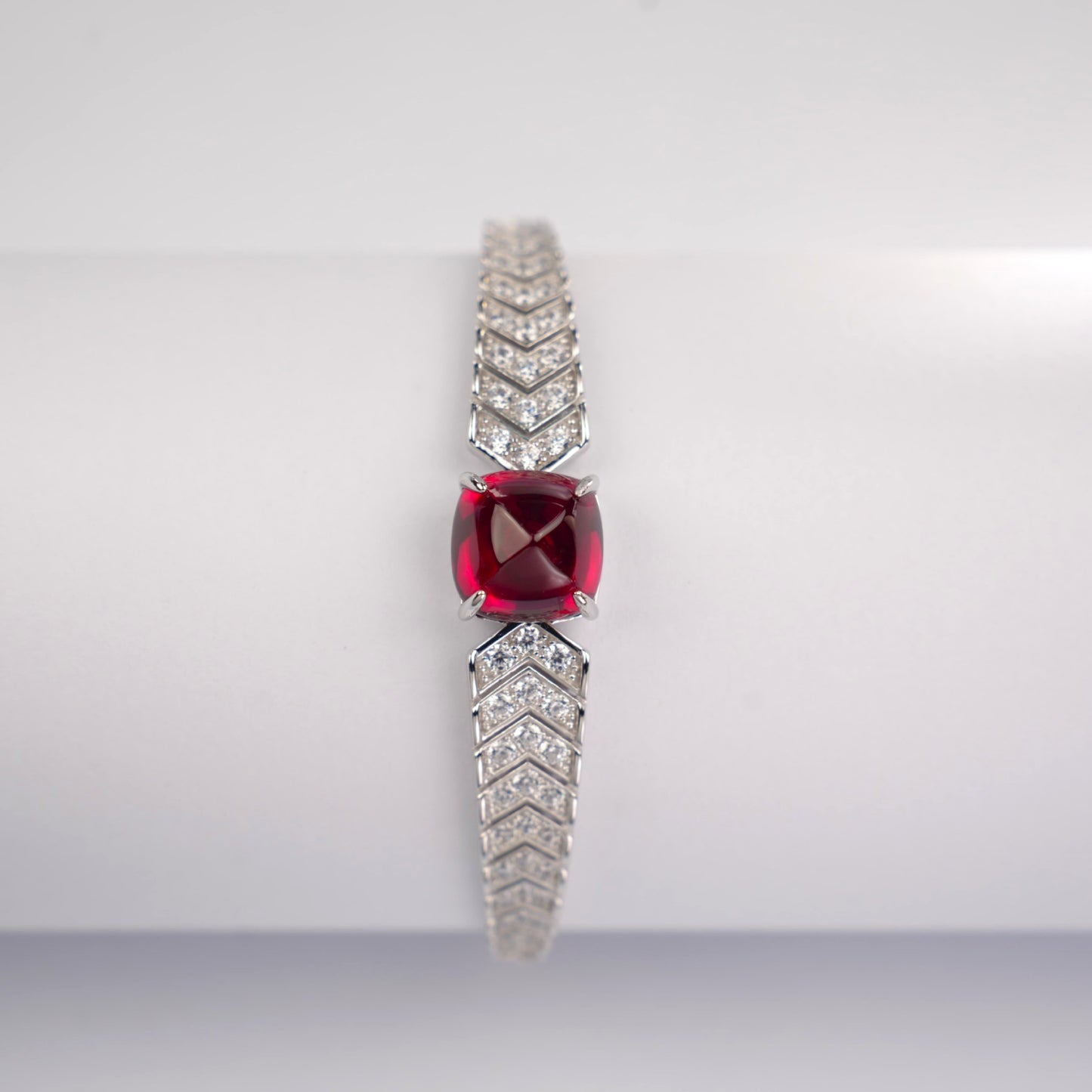 S925 Sterling Silver Lab Ruby Sugar-Loaf Bangle for Women, Designer Premium - Photo 4
