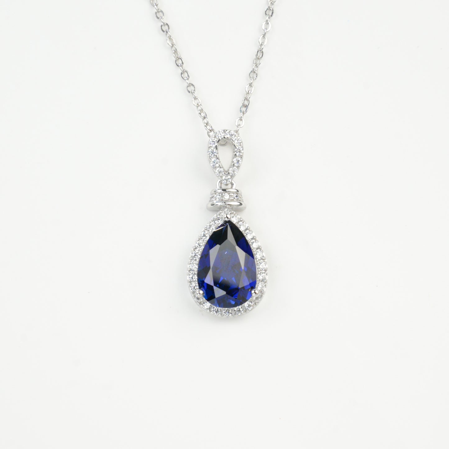 925 Sterling Silver Lab Sapphire Teardrop Pave Choker Necklace, Versatile for Women - Photo 6