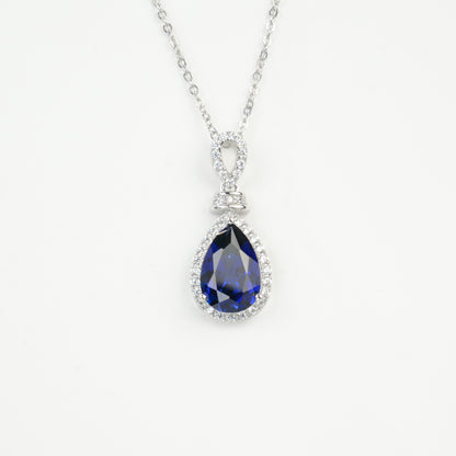 925 Sterling Silver Lab Sapphire Teardrop Pave Choker Necklace, Versatile for Women - Photo 6