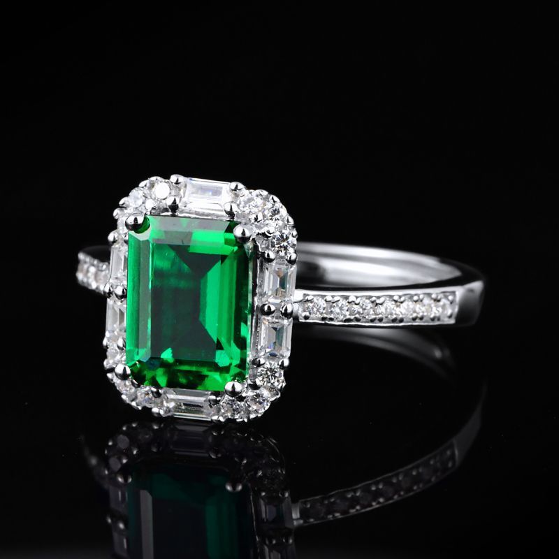 S925 Sterling Silver Lab Emerald Ring, Versatile Gift Ring - Photo 4