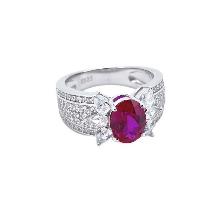 Lab Ruby Ring S925 Sterling Silver Diamond, Design Premium - Photo 4
